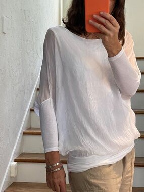 Aquavita silk blend made in Italy white drape top women S